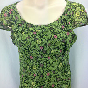 🌺 Green Floral Boat Neck Cap Sleeves Lightweight